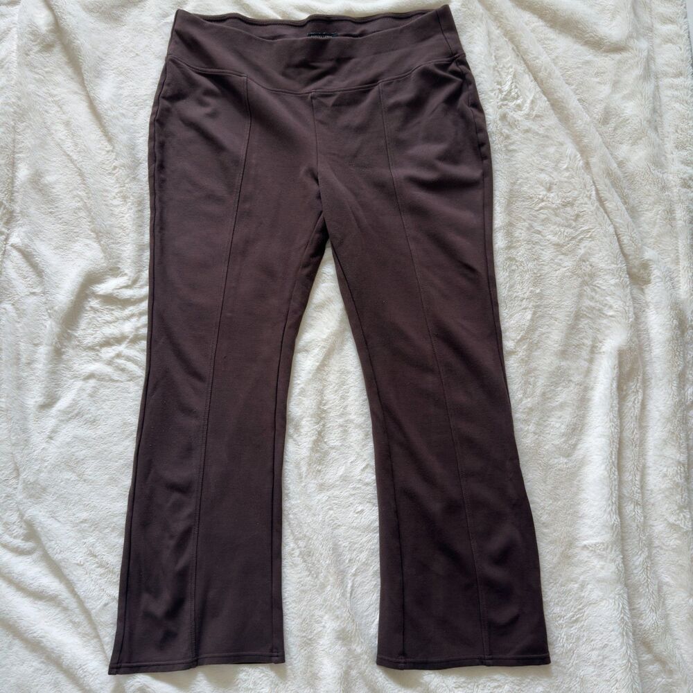 Chocolate brown flare fitted flare pants with sleek pull on waistband